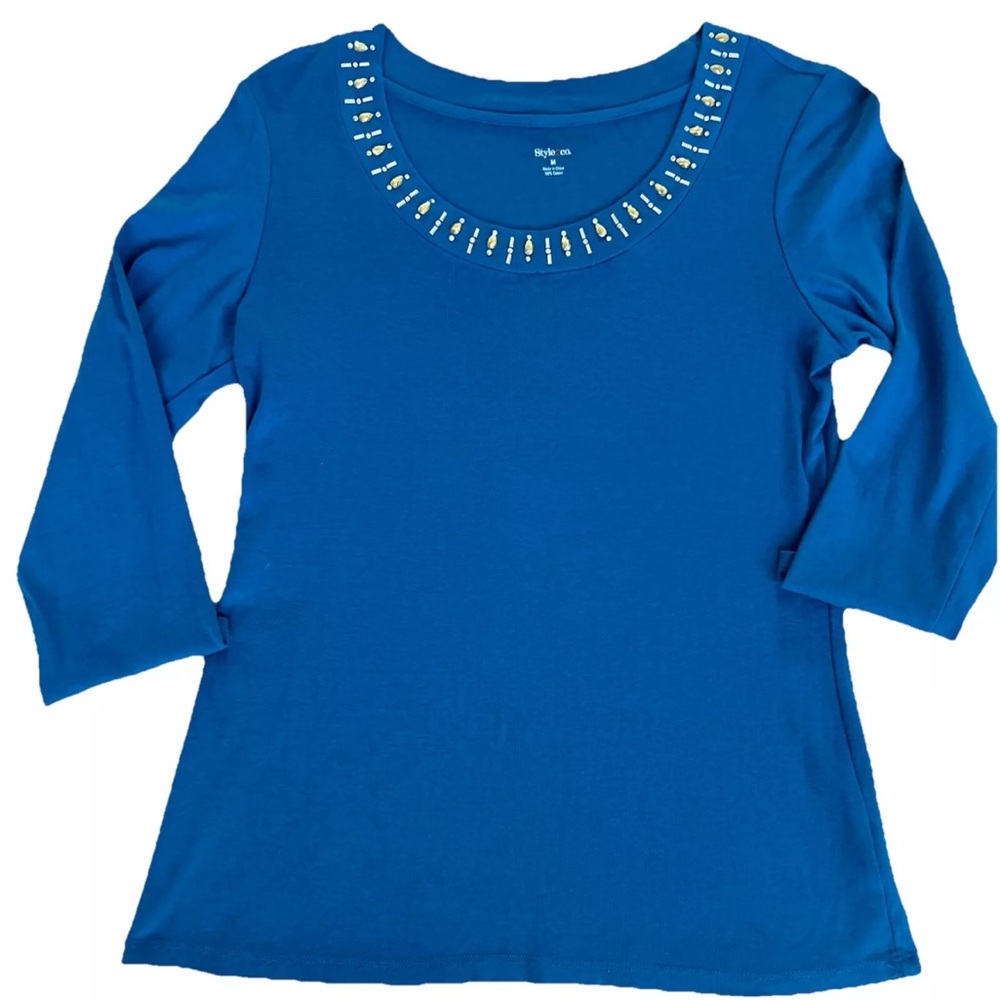 Blue cotton top with gems Style&Co. medium